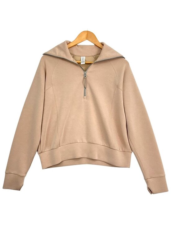 SPANX Tops - SPANX AirEssentials Half Zip Sweatshirt Womens Small Beige Mock Neck Raglan